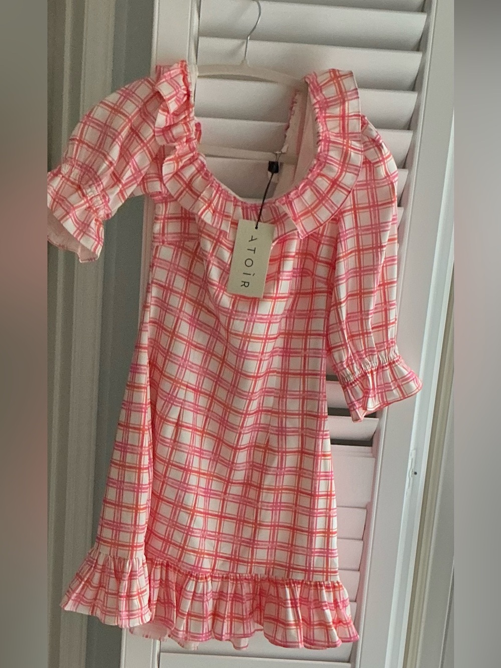 ATOIR One-Shoulder Pink Plaid Ruffle Mini Dress. SIZE S/8 NWT’S American Size 4 - Picture 4 of 7